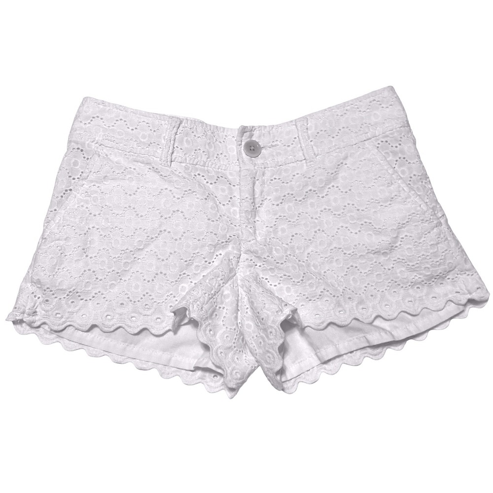 Lilly Pulitzer‎ Walsh Short White Eyelet Cotton Scalloped Hem Size 00 Resortwear